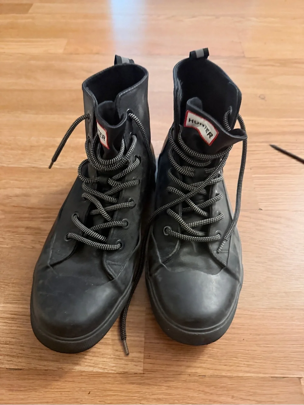 Hunter Black Lace-Up High-Top Rubber Boots